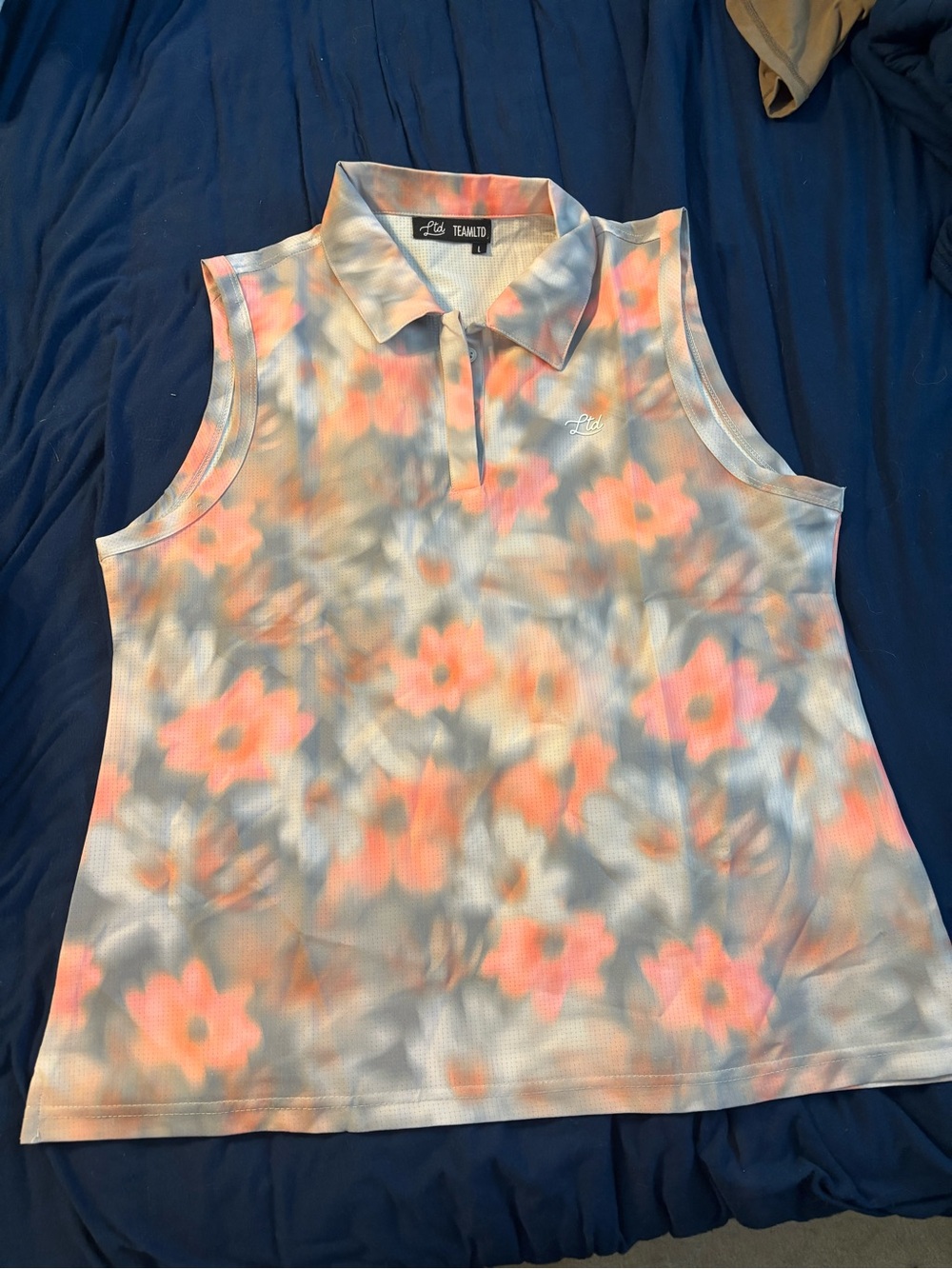 Peach pink floral golf shirt